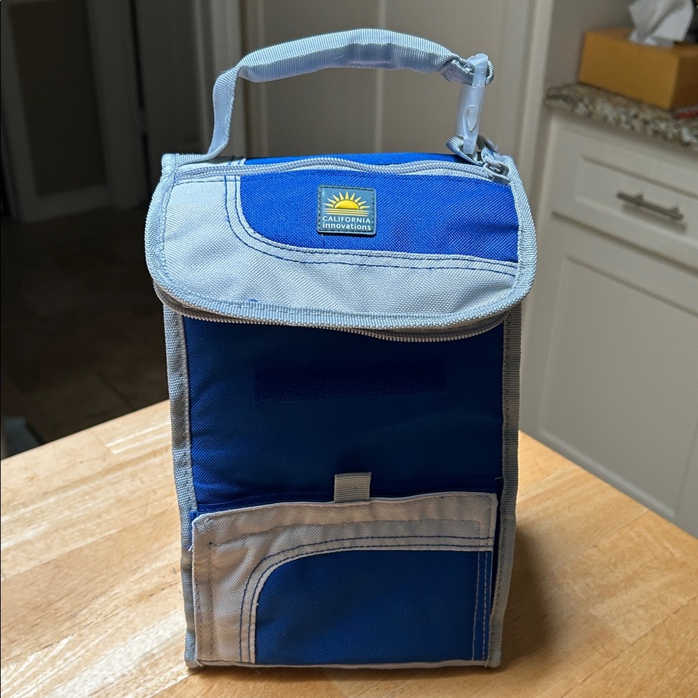 Blue and Gray Lunch Bag with Handle